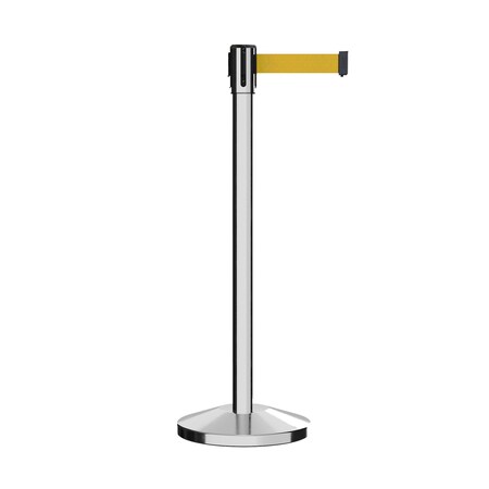 Montour Line Retractable Belt Barrier Stanchion, 2in Pol.Steel Post  9' YW Belt M530-PS-YW-90